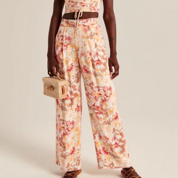 Abercrombie & Fitch Women’s Floral Linen-Blend Pull-On Wide Leg Pant NWT - Picture 1 of 7
